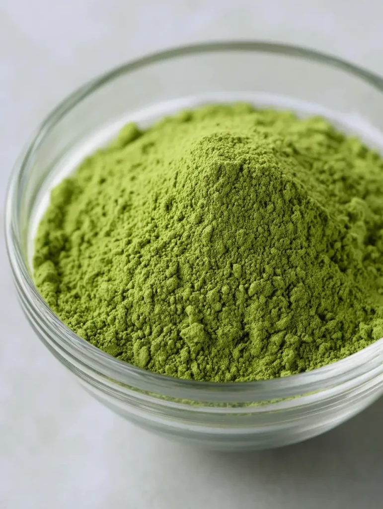 a bowl of green matcha tea powder